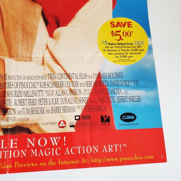 Vintage 90s JTT Jonathan Taylor Thomas Pinocchio DVD/VHS Movie Wall Poster - Picture 11 of 15